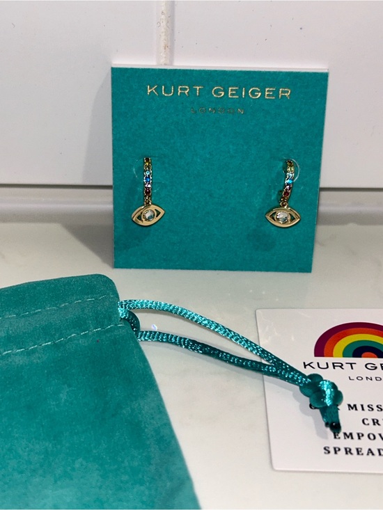 Kurt Geiger Jewelry - Kurt Geiger London Evil Eye crystal huggie hoop earrings dustbag,carecard NWT